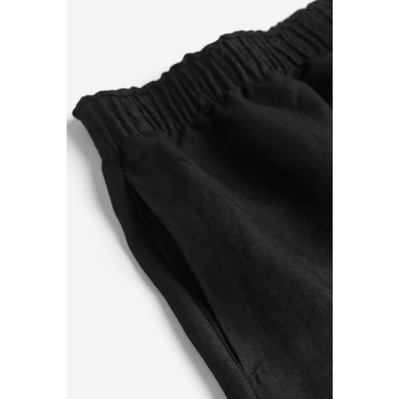 H&M Black Linen-Blend Pull-On Shorts Sz Small Relaxed Side Pockets High Waist - Picture 5 of 10